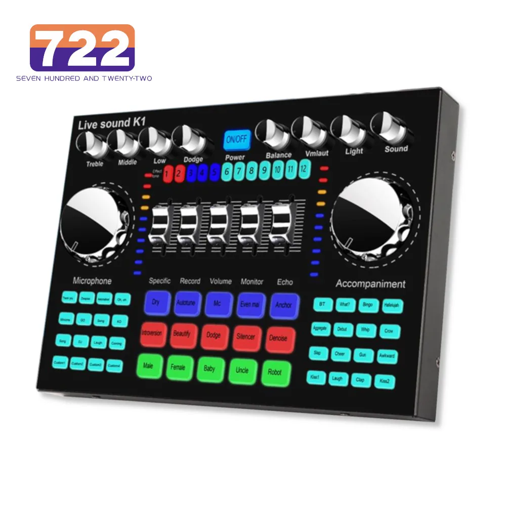 K1 بطاقة صوت متوافقة مع بلوتوث للكمبيوتر والهاتف ، مغير صوت ، HIFI ، مباشر ، لوحة خلاط ، تدفق ، صوت للكاريوكي ، غناء ، كمبيوتر شخصي #2