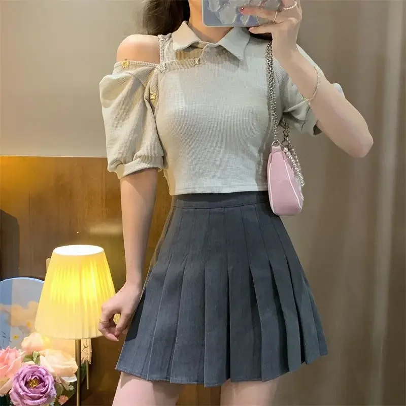 Summer Outfit Woman Tshirt Slim Polo Neck T Shirt for Women with Collar Cheap Tops Pulovers Youthful Elegant Luxury Y2k Fashion