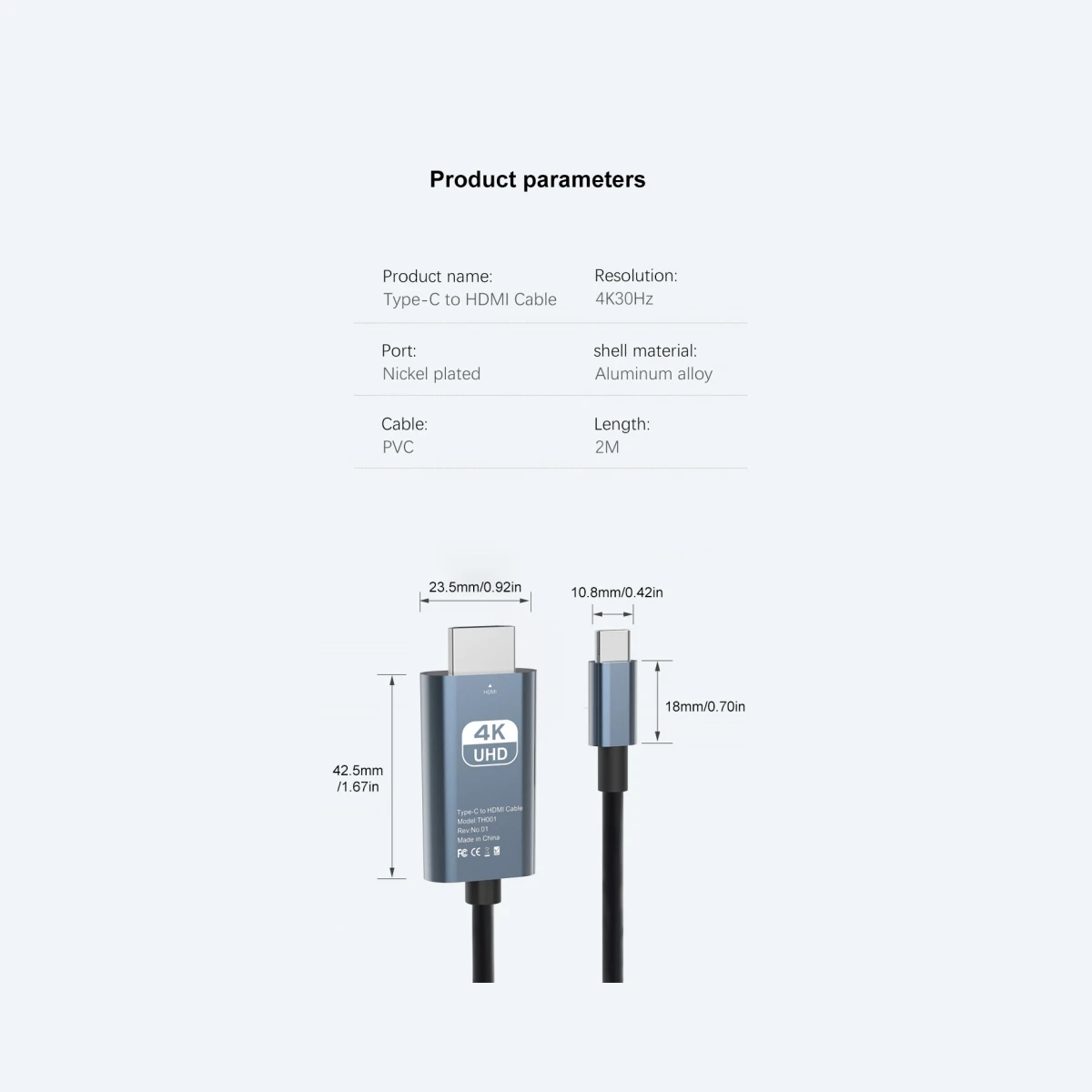 4K30Hz USB C To HDTV Cable, 2m/78.74in/6.56ft Aluminum Shell Type-c to HDMI Cable, Compatible for MacBook, IPad, IMac,IPhone,Not