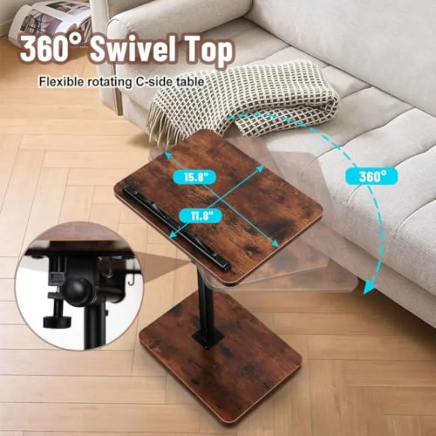 Поднос для телевизора, стол для дивана, поворотный на 360°, регулируемый по высоте, 180-откидной торцевой столик C-образной формы с зажимом для книги, дивана-кровати, ванны с телефоном