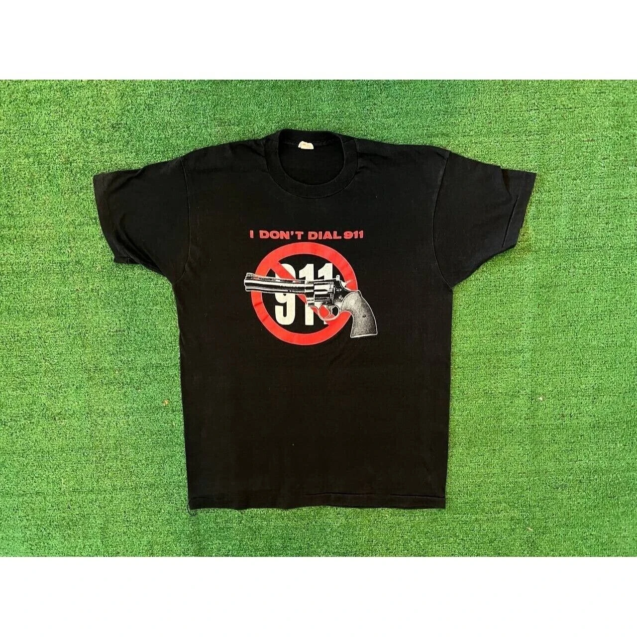 

Vintage 80s “I Dont Dial 911” 44 Magnum Graphic T-Shirt 100% Cotton O-Neck Short Sleeve Summer Casual Mens T-shirt Size S-3XL