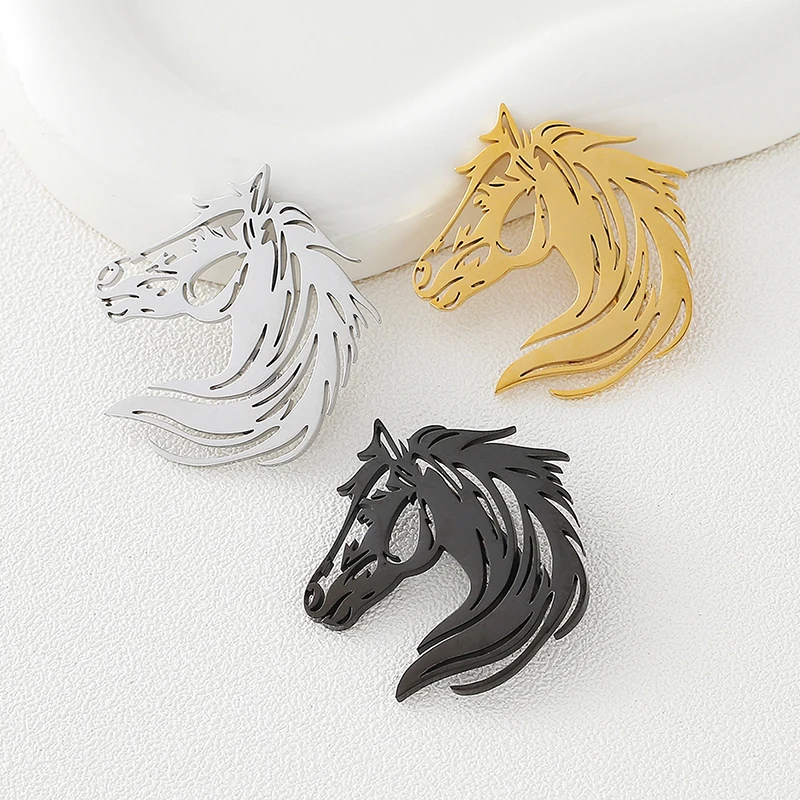 خمر الفولاذ المقاوم للصدأ المعادن الحصان بروش الحيوان دبابيس للرجال دعوى الملابس دبوس الأزياء والمجوهرات الإكسسوار