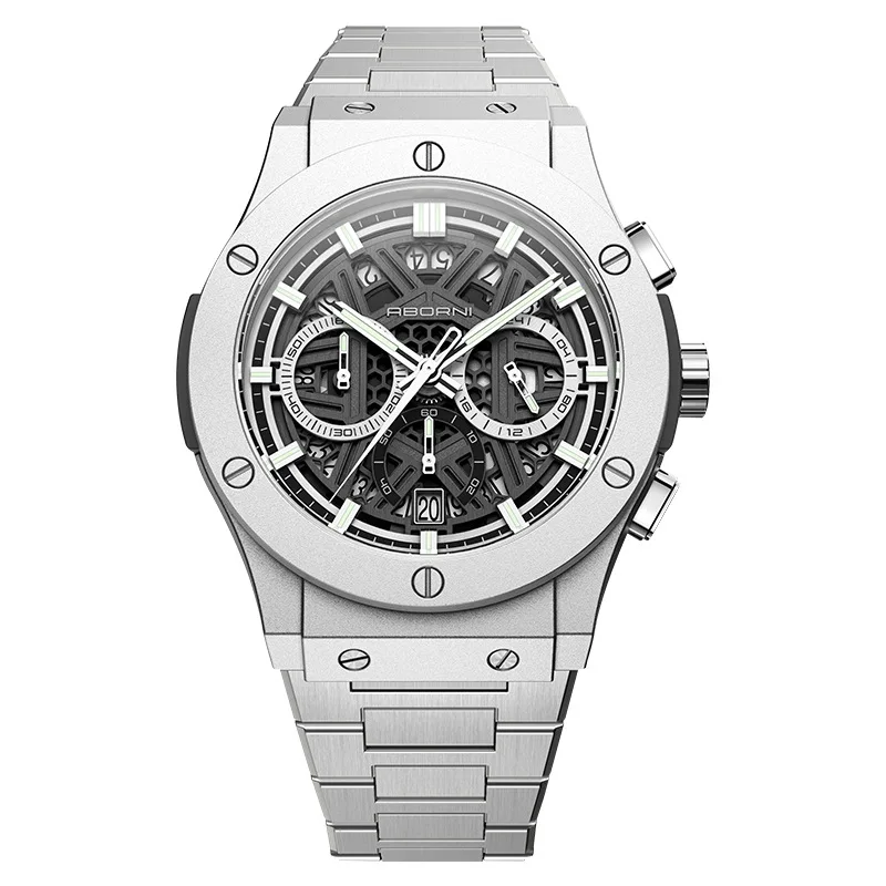 

ABORNI 2025 мужские кварцевые часы из нержавеющей стали водостойкие светящиеся указатели роскошные наручные часы мужские спортивные часы с хронографом мужские