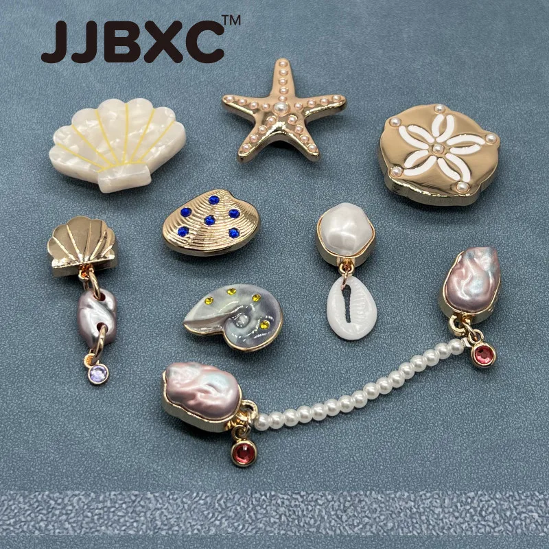 JJBXC سحر مشبك حذاء معدني عبر إكسسوارات الأحذية ثلاثية الأبعاد معدن المحيط شل اللؤلؤ لتقوم بها بنفسك إكسسوارات أحذية الموضة #1