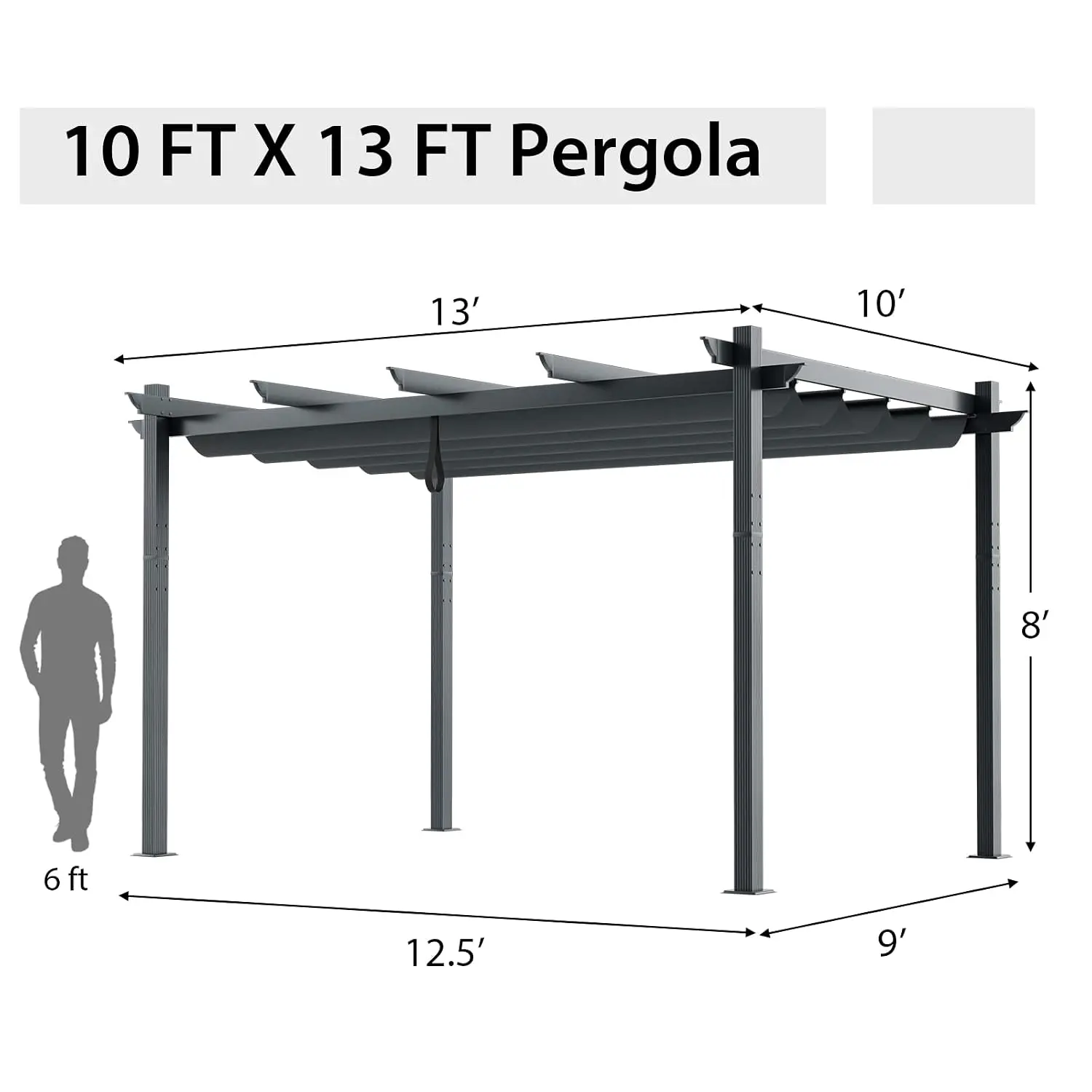 Heavy-Duty Aluminum Pergola with Retractable Sun Shade Canopy, Patio Shelter for Deck Porch Garden Yard, 10x13 Ft, Customized