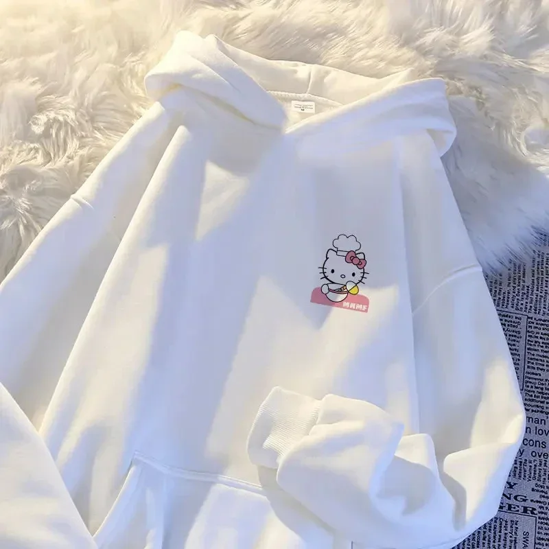 Sanrio Hello Kitty Y2K Damen-Sweatshirt, süßer Kawaii-Muster-Hoodie, koreanische Version der neuen warmen Oberteile für Herbst und Winter