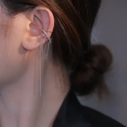 Stile coreano doppio zircone ragazza catena Non forato nappa ciondolo Clip su accessori orecchino polsino dell'orecchio moda Y2k 2024 gioielli