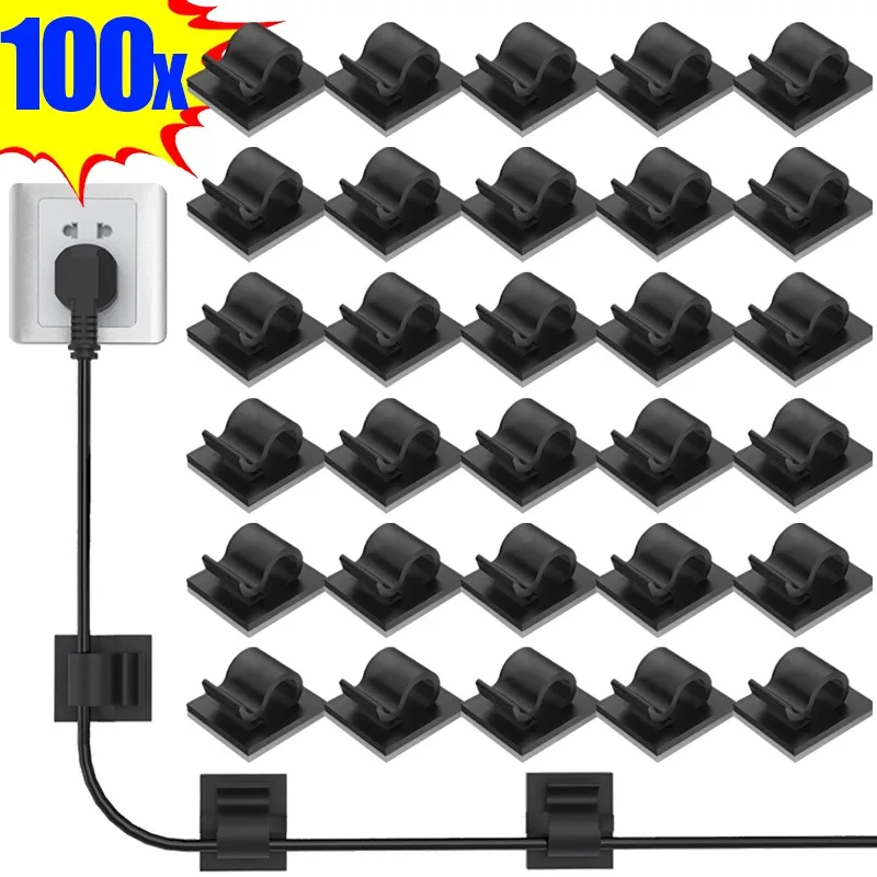1/100pcs Self-adhesive Cable Organizer Mini Silicone Wire Manager USB Charging Data Lines Bobbin Winder Office Wire Fixer Clips