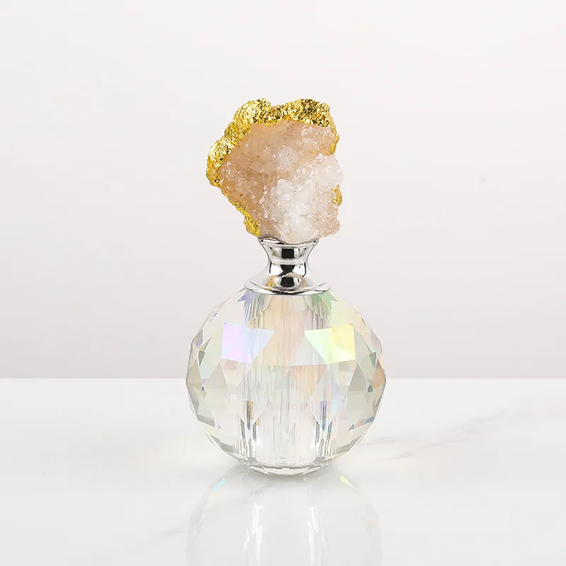 Creatieve polygonale kristallen glazen parfumfles, amberkleurige kristallen agaat parfumfles, luxe decoratieve pot voor thuis, woondecoratie