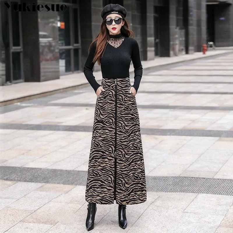 Casual Loose Long Woman Thick Warm Skirts Ladies A-Line 2025  Skirt Clothes Velvet Down Cotton Vintage High Waist Autumn Winter
