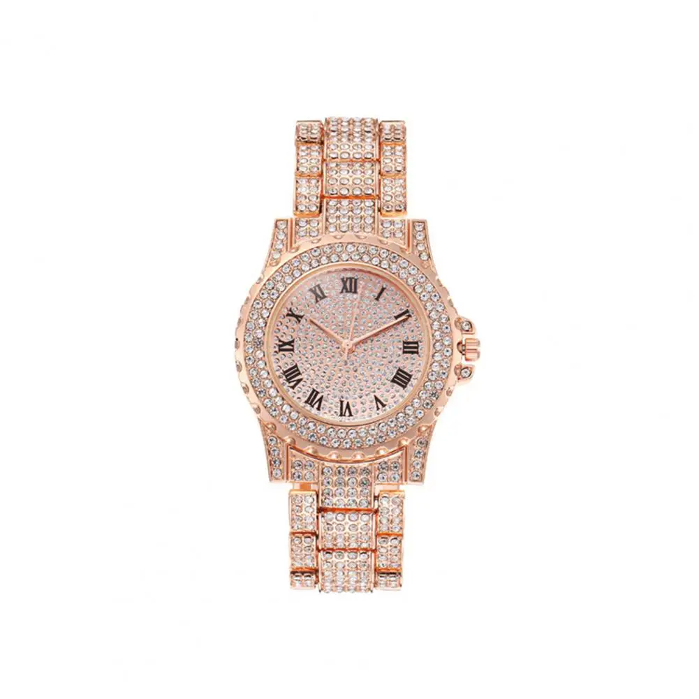 Women Quartz Watch Elegant Ladies Wristwatch Women's Rhinestone Bracelet Watch Alloy Roman Numerals Quartz Wristwatch for Office