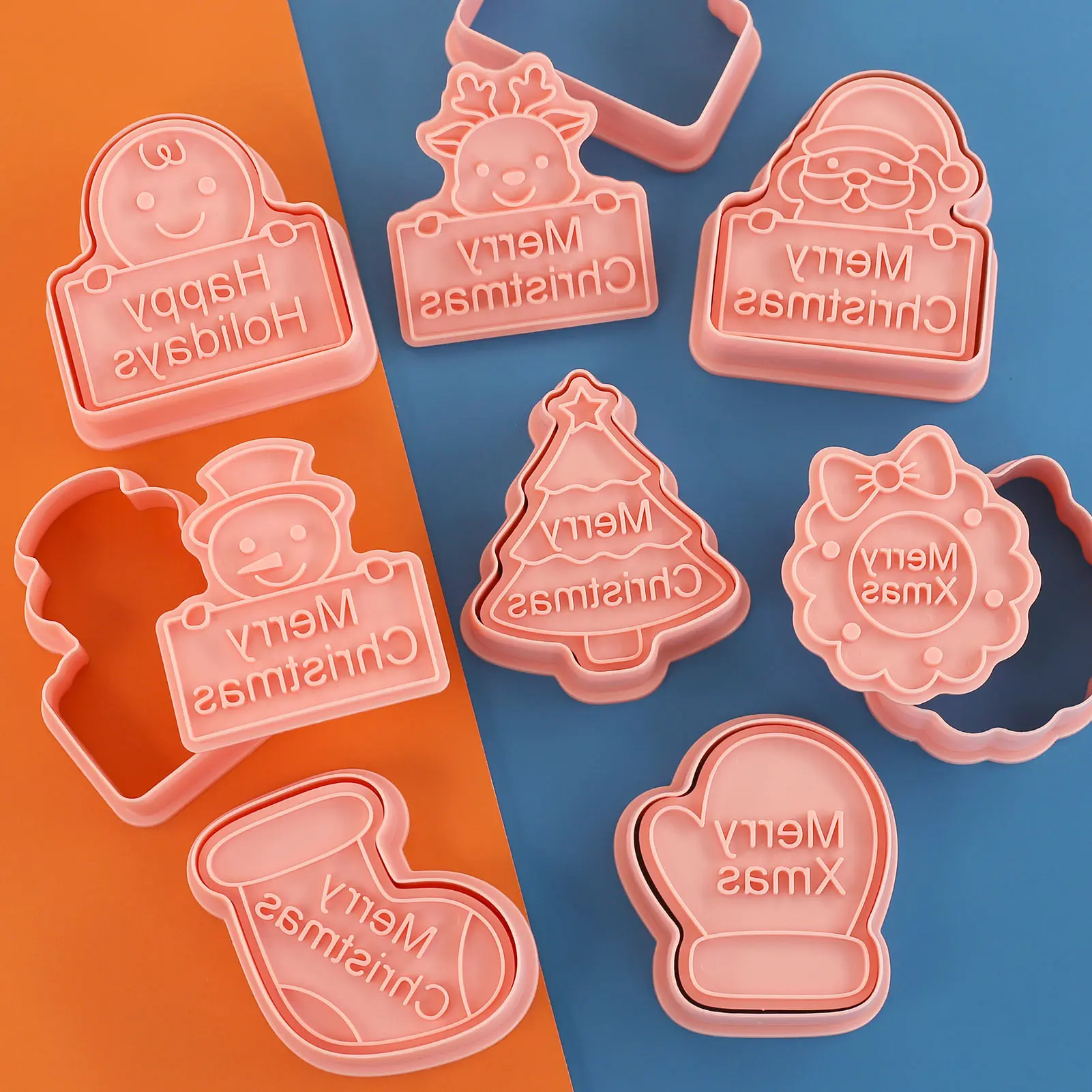 8 قطع عيد الميلاد كوكي القواطع ثلاثية الأبعاد الرنة تصميم كوكي Stamps ندفة الثلج أدوات الخبز النقش قوالب كوكي