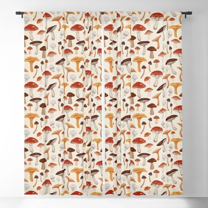 Mushroom Medley Pattern - Neutral Blackout Curtains 3D Print Window Curtains For Bedroom Living Room Decor Window Treatments