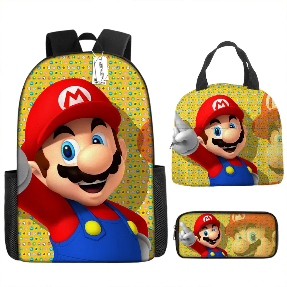 Three-piece Set of Super Mario Surrounding Primary and Secondary School Students School Bag Lunch Bag Insulation Bag Best Gift