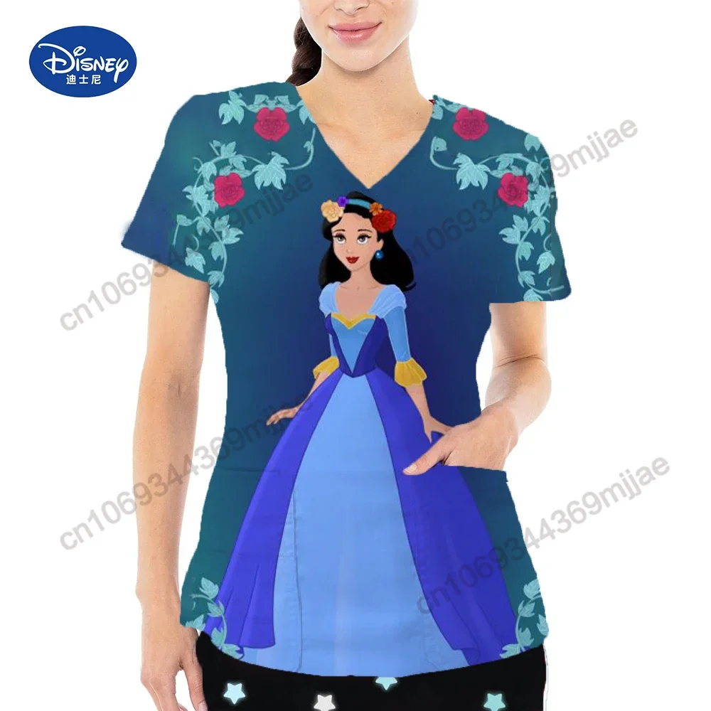 2023 New Pocket Tops Women V-neck Clothes for Summer Cartoon T-shirts