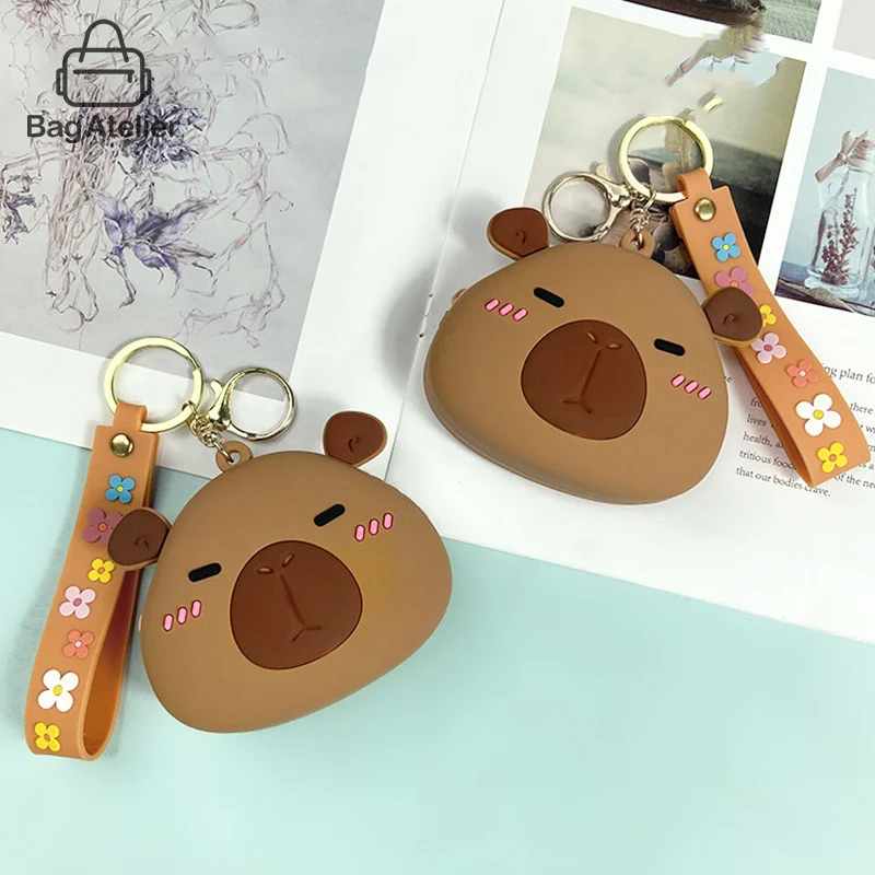 Cute Silicone Coin Purse Cartoon Capybara Headphone Organizer Coin Purse Girl Wallet Purse Pendant With Wristlet Keychain