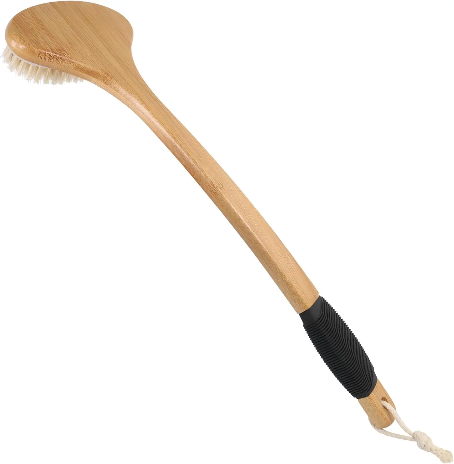 

Long Handle Back Scrub Brush with Stiff Boar Bristles, Bamboo Design for Deep Cleanse in Shower or Dry Use