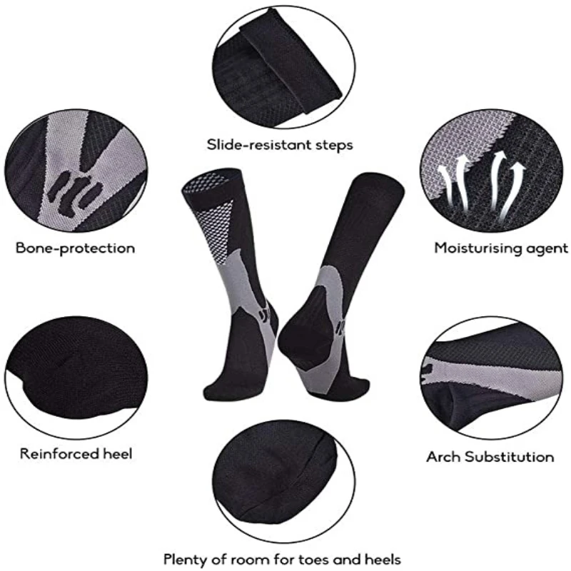 3 Pairs/Pack Compression Socks High Sports Calf Socks for Women Men Running Hiking Edema Diabetes Varicose Veins Socks 20-30mmHg