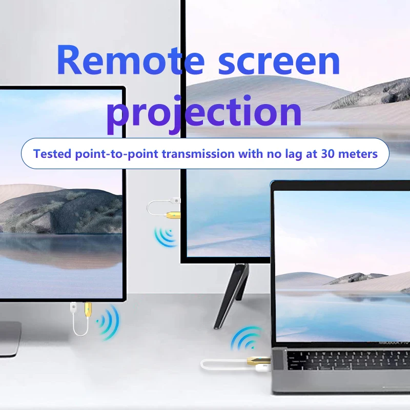 Proyeksi layar laptop nirkabel HDMI, pemancar video definisi tinggi 1080P, perangkat layar sama