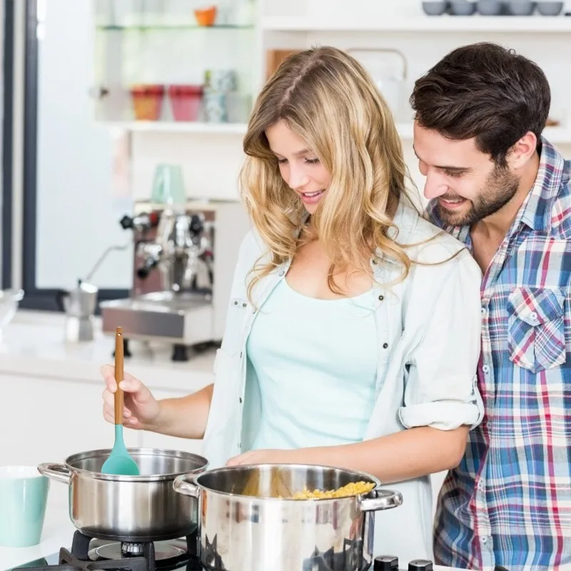 

11Pcs Silicone Kitchenware Set Heat Resistant Wooden Handle Spatula Ladle Tongs Spoon Egg Whisk Spaghetti Server Non Stick