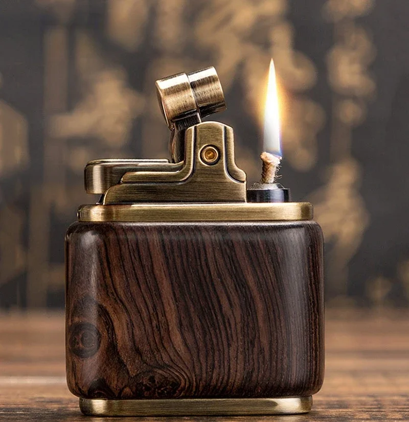 Zorro Pure Copper Kerosene Lighter. Handmade Wood Shell Press Ignition. Old Nostalgic Sandalwood Ebony Lighter Men Smoking Gift