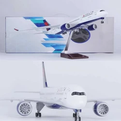 1:142 Scale 47CM Airplane A350 Delta Airline Model LED Light Landing Gear Diecast Resin Plane Model Collection Display Fans