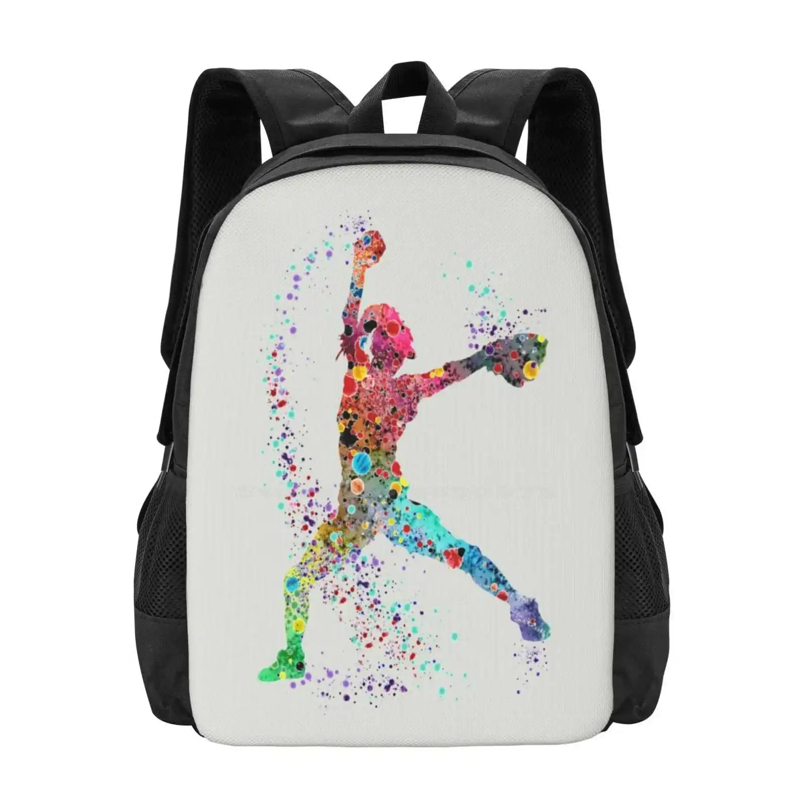 Lanzador de béisbol y Softball para niña, pintura de acuarela, impresión artística, bolsas Unisex, bolsa para estudiantes, mochila, jarra deportiva, recién llegados