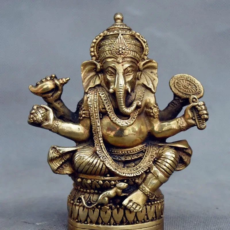 

Tibetan Buddhism Brass Ganesha Ganapati Ganesh Lord God Elephant Buddha Statue free ship