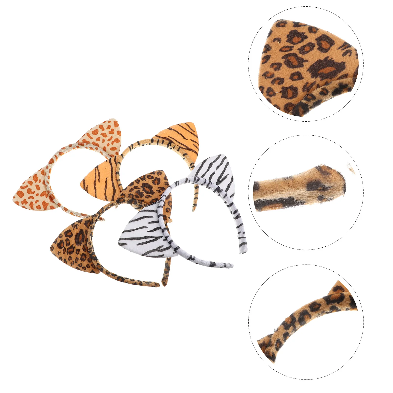 

4Pcs Animal Ear Headbands for Women Leopard Print Cloth Hair Hoop Party Cosplay Costume Lovely Lightweight Headwear Gift
