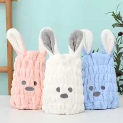 Coral Fleece Hair Drying Towel Super Absorbent Quick Dry Child Cute Drawing Baby Rabbit Ears Girls Women Shower Dryer Towel Hat