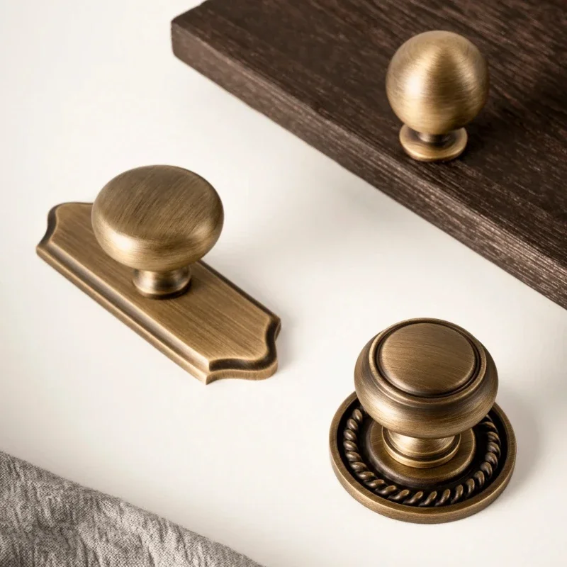 Antique Brass Cabinet Handles with Backplate Solid Bronze Wardrobe Pulls Kitchen Cupboard Door Knobs Furniture Handle