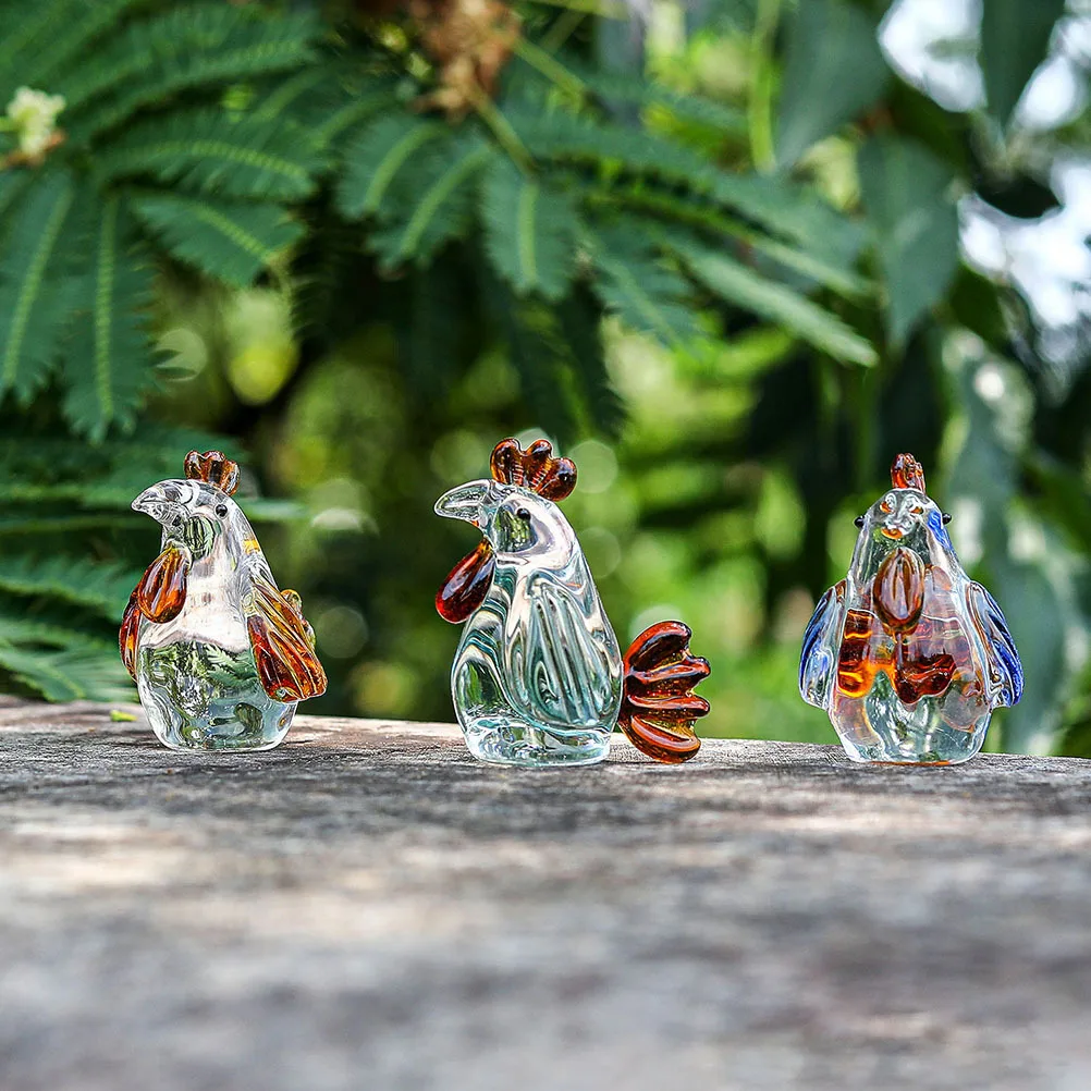 

3Pcs Glass Rooster Decoration Elegant Residence Desktop Ornament Artistic Glass Rooster Statue for Living Room Tabletop Decor