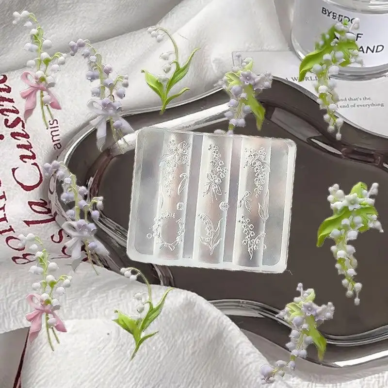 Molde 3D de silicona para decoración de uñas, lirio del valle, patrón de tallado de flores, decoración DIY, herramienta de diseño de manicura