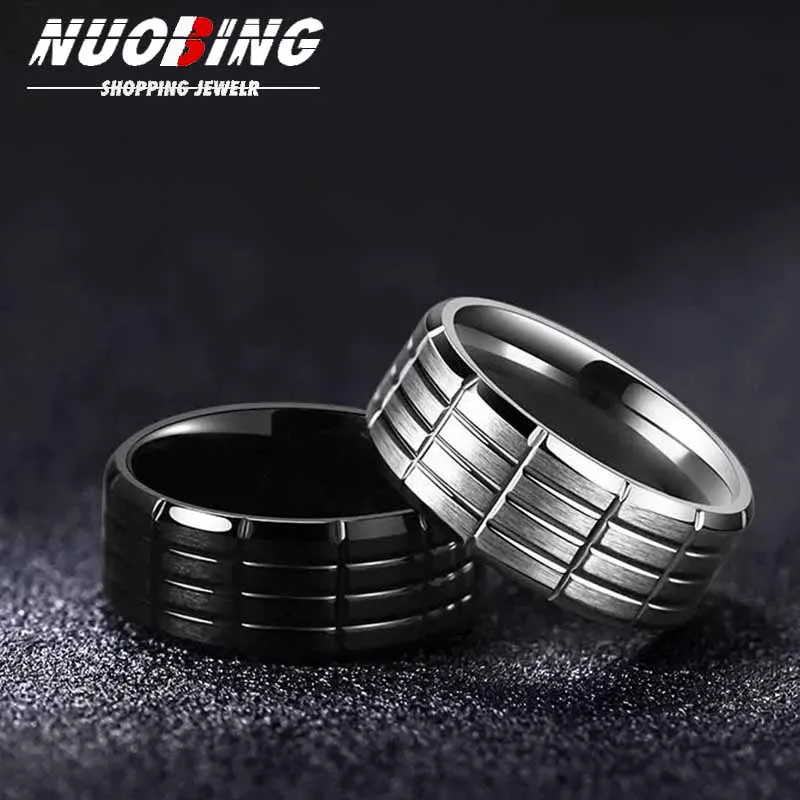 

8mm Classic Irregular Geometry Black Men's Ring Surface Cut Stainless Steel Ring Women's Wedding Ring Couple Jewelry Accessories