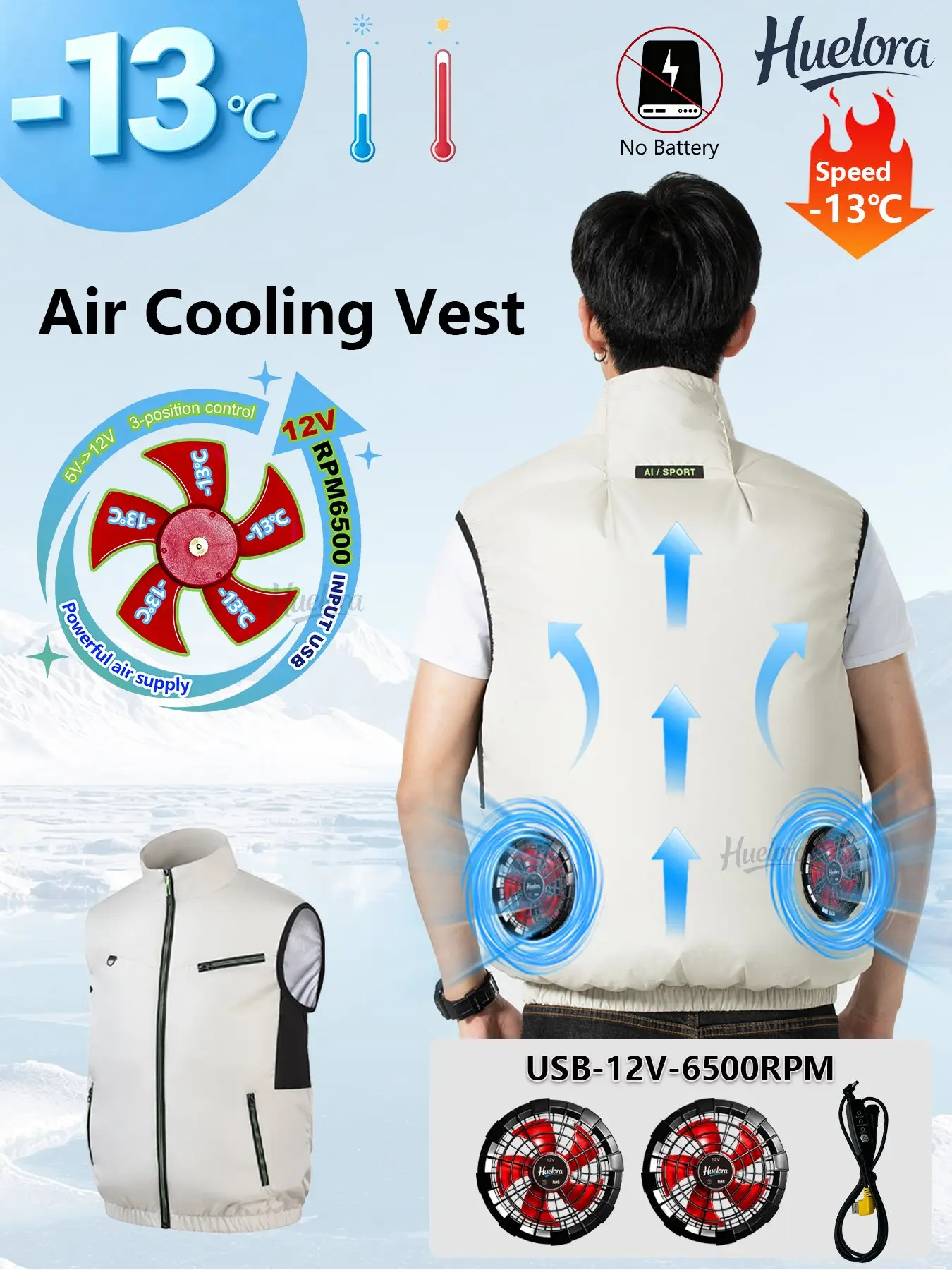 Air Cooling Vest Men 4/3/2 Fans USB Stand Collar Summer Work Sleeveless Waistcoat Battery Pocket image 2