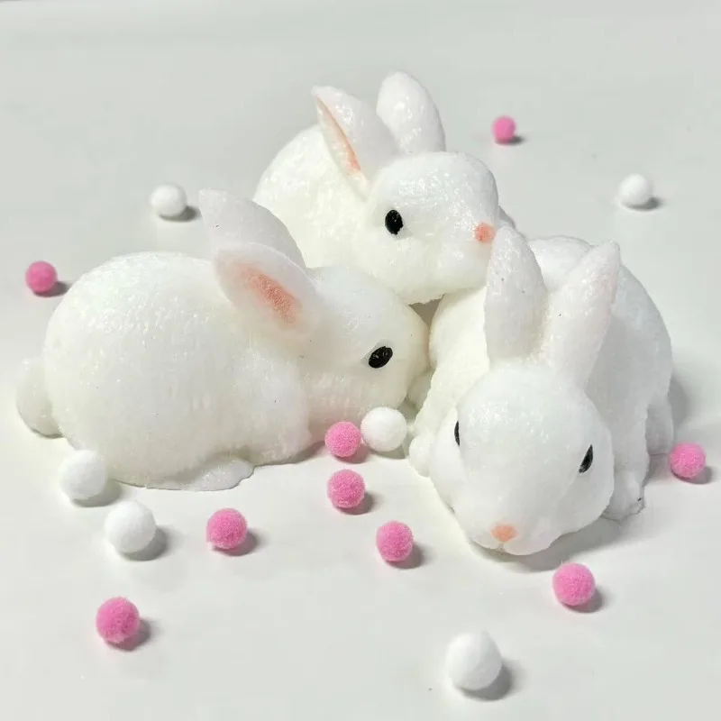 Wielkanocny puszysty króliczek, długie uszy, uroczy, pulchny, biała guma, zabawka do ściskania, na prezent na Wielkanoc