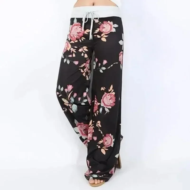 Plus Size L-8XL Fashion Women Casual Loose Stretch Printing Long Wide Leg Yoga Pants Drawstring  Lounge Pants Pajama Pants