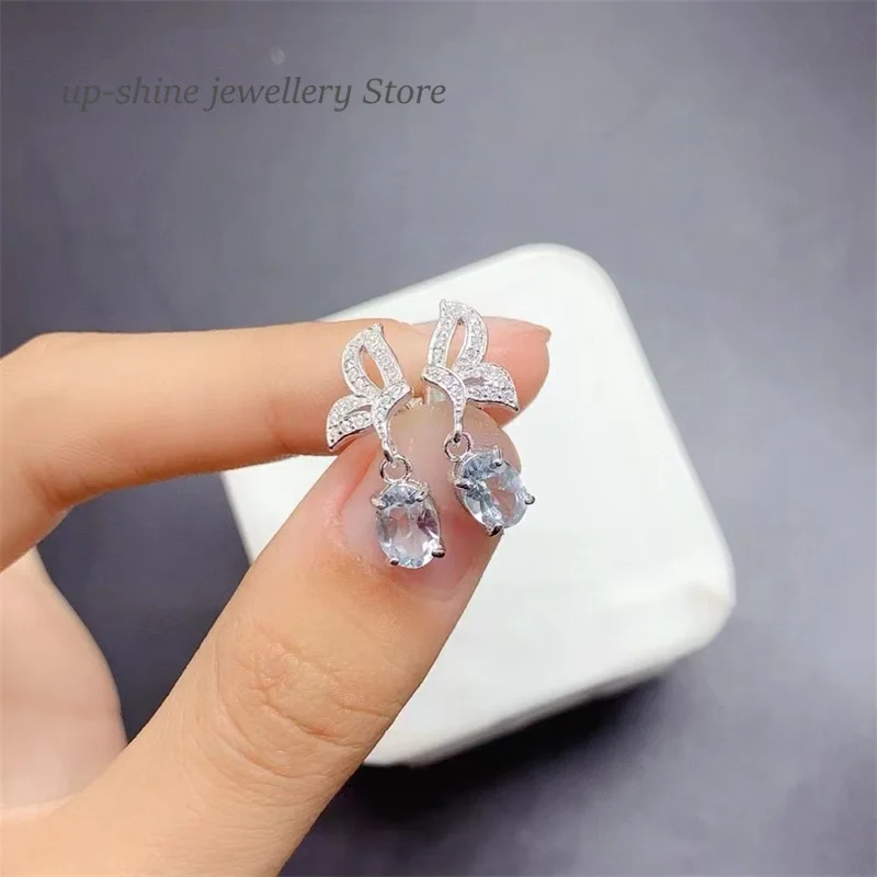 

Simple and Atmospheric Women's 925 Silver Aquamarine Earrings Engagement Party Gift Jewelry