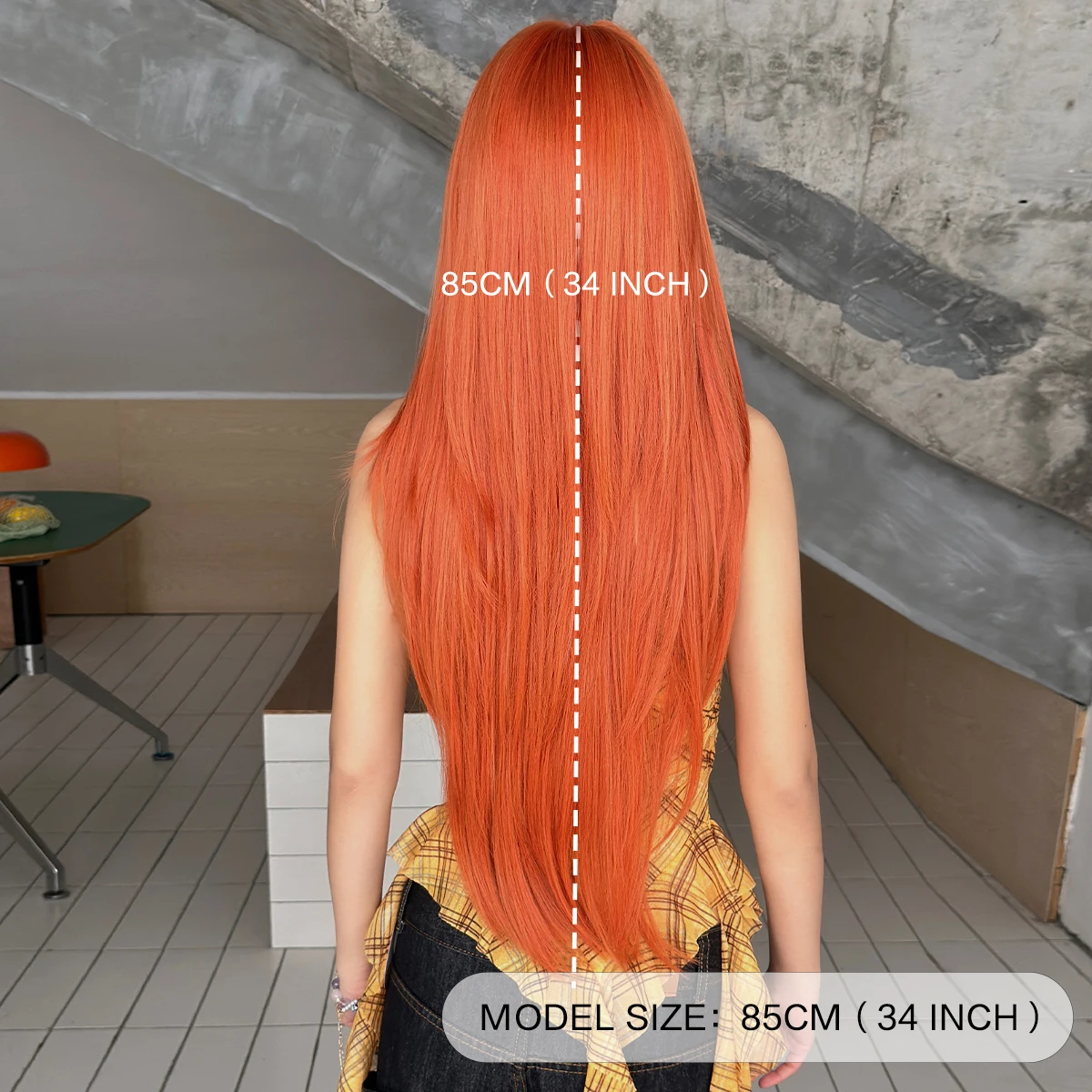 7JHH WIGS Long Straight Layered Orange Wig for Women Synthetic Modest Fashion Wear and Go Ginger Wigs with Neat Bangs - view 4