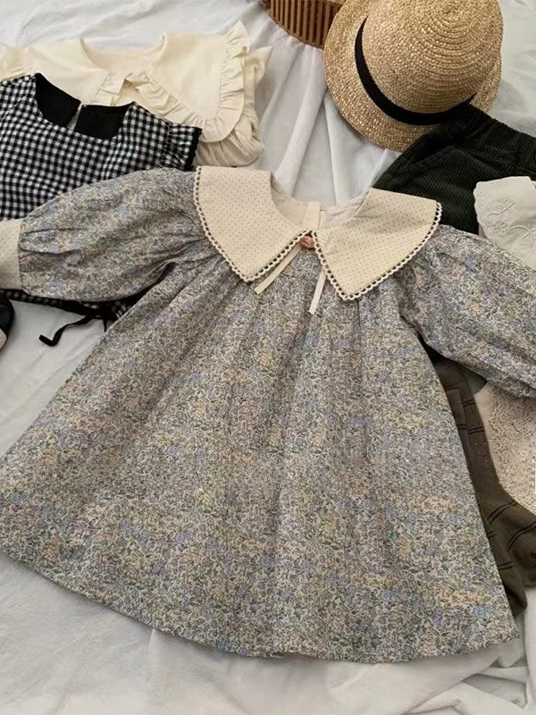 女の子花柄ルーズドレスファッショナブルなレトロフォレストシステムプリンセススカート春秋韓国スタイル長袖ミディドレス