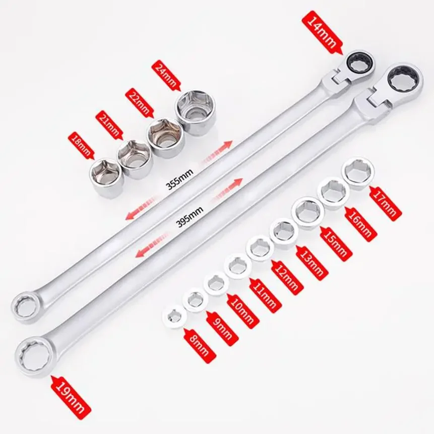 

15PCS Adjustable Ratchet Wrench Kit Chrome Vanadium Steel Labor-Saving Torque Spanner Socket Set For Car Repair Hand Tools