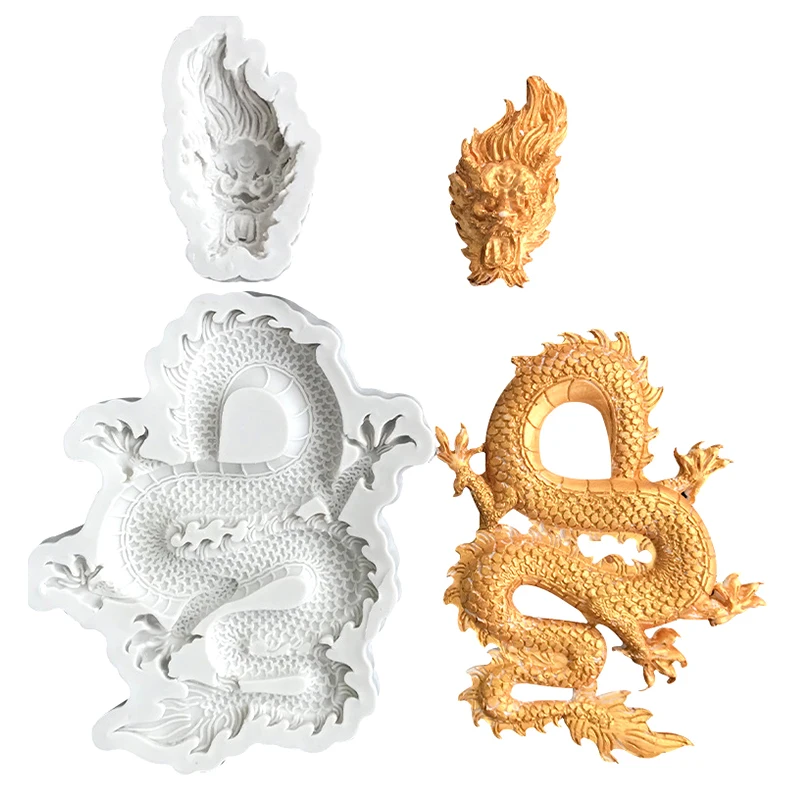 3D Dragon Relief Pattern Silicone Mold Fondant Candle Resin Aroma Stone Ornaments Soap Mould For Pastry Cupcake Decorating