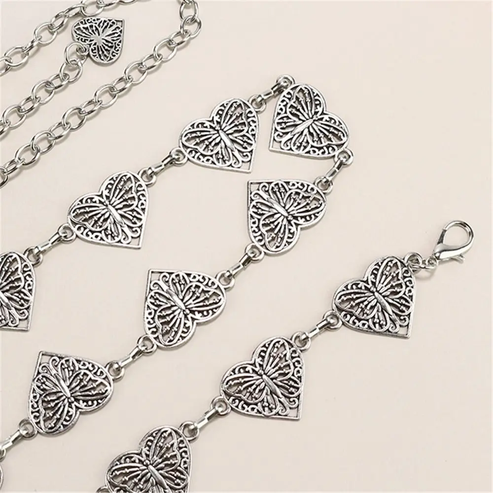 Cinturón de cadena de cintura ajustable de Metal Retro, cinturón decorado bohemio plateado, cinturones de vaquera occidental ajustados para mujer