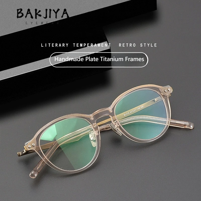 

Vintage Handmade Acetate Titanium Glasses Frames Men and Women Brand Designer Retro Oval Myopia Prescription Eyeglasses Frames
