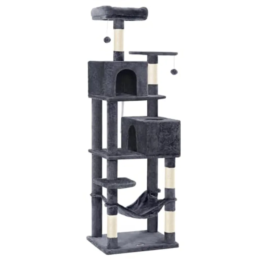 

Кошачья лежанка-когтеточка высотой 73,2 дюйма, плюшевая, многоуровневая, с 5 когтеточками, 2 платформами, 2 домиками, гамаком, 2 помпонами, цвет дымчато-серый