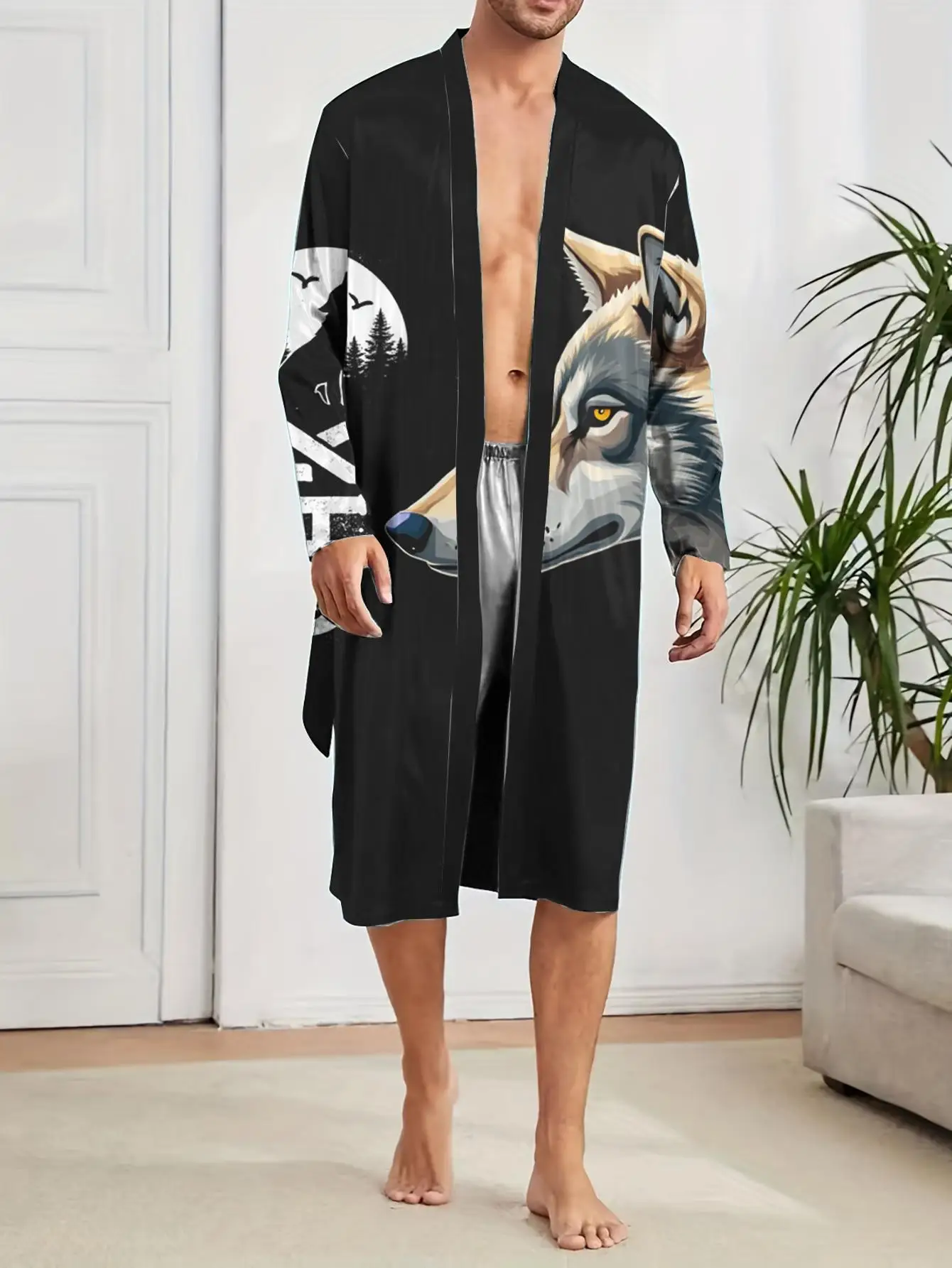 

1pc Men'S Robes 2026 Spring/Summer Men'S Nightgown Funny Pajamas Sleepwear 3D Printed Bathrobe Polyester Graphic