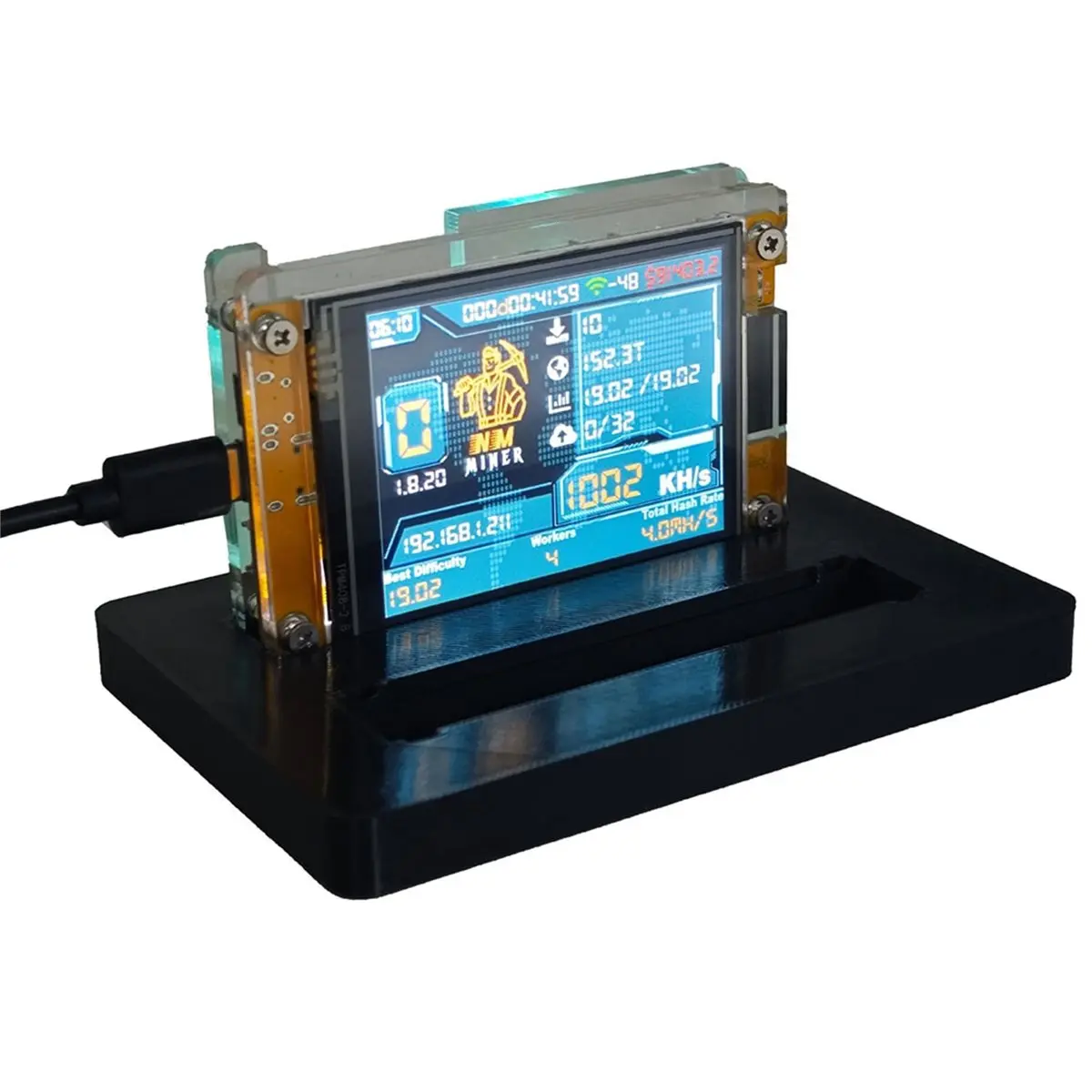 Y876A~!#1000KH/S +2 Slots Stand Upgraded Harshrate Bitcoin Crypto Solo Lottery Miner 2.8 Inch Smart Display