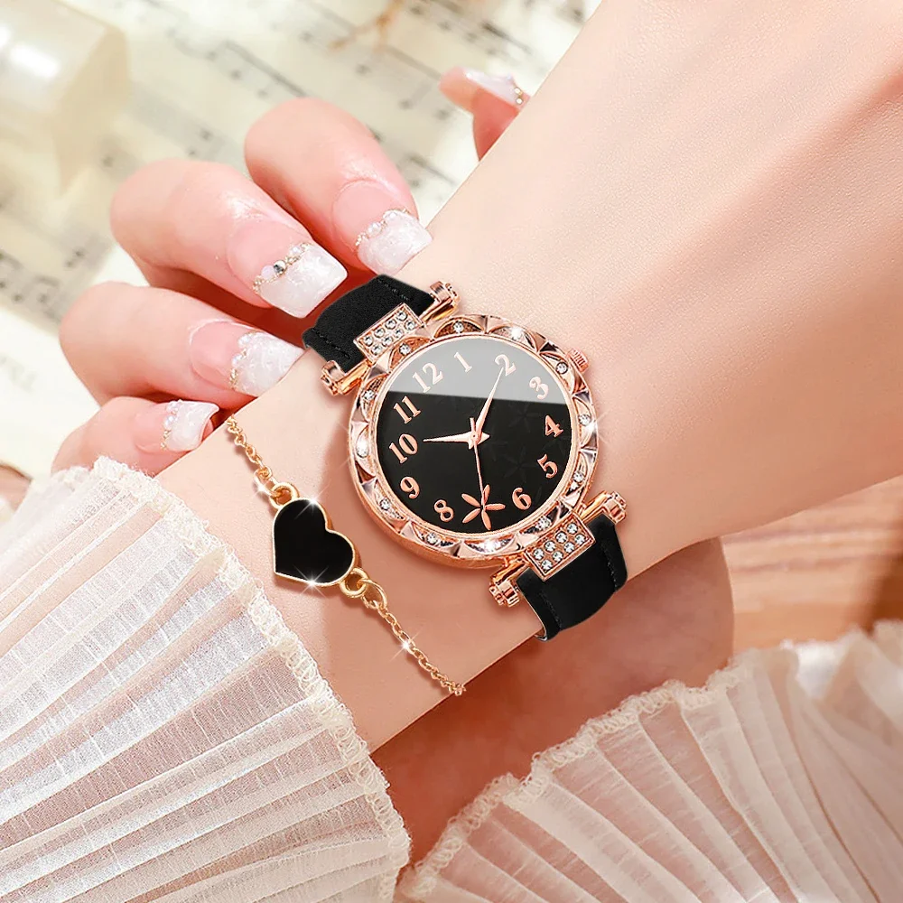 2-piece women's watch+accessory set, new fashionable watch+elegant accessories, the best choice for gift giving