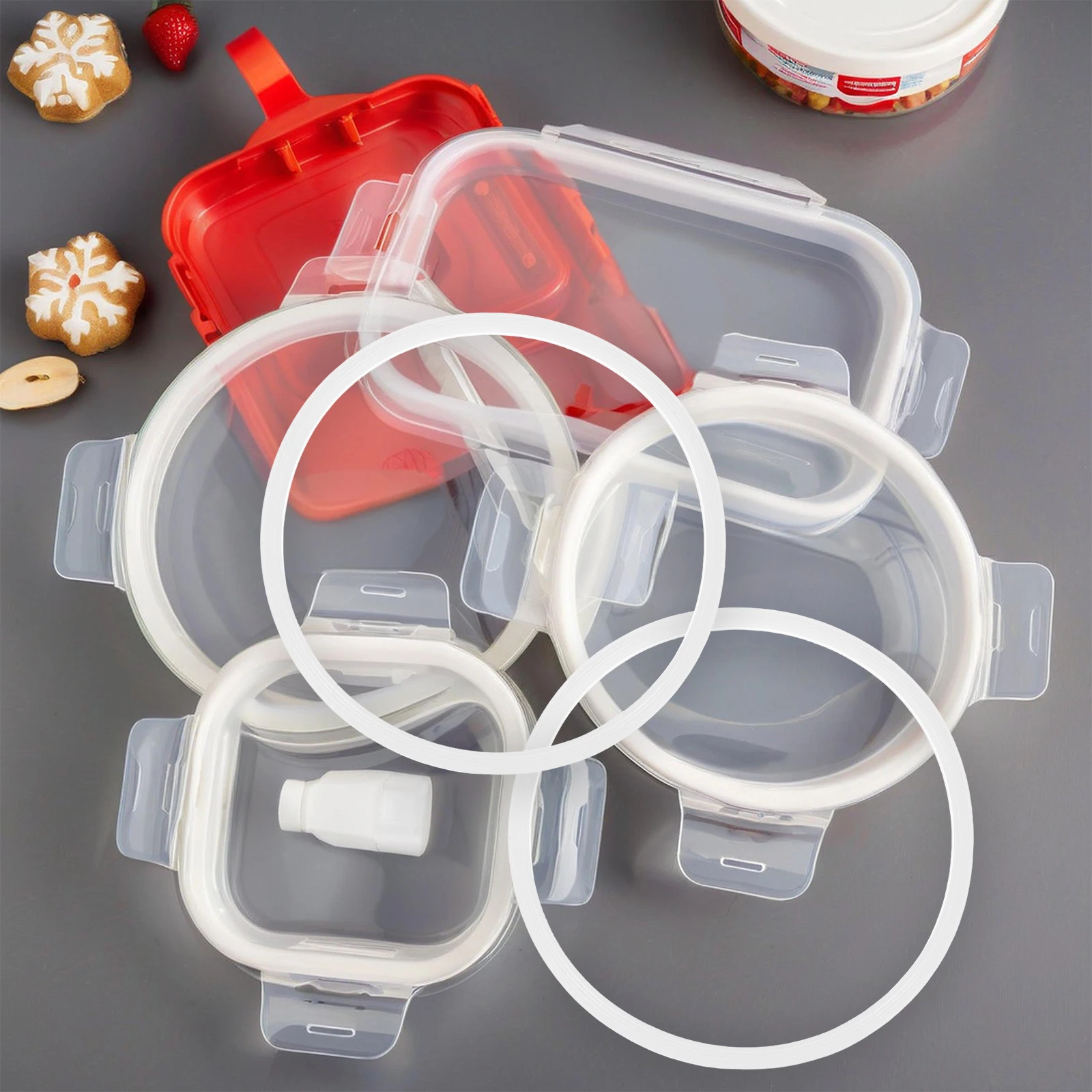 

Silicone Sealing Rings Gaskets Food Jar Seals Replacement Bento Lid Elastic Airtight Lunch Box Container Seals Washable Reusable