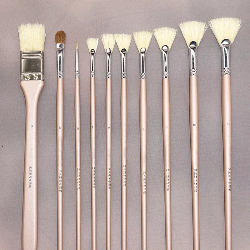 

Набор из 10 многофункциональных кистей для рисования из свиной щетины, короткие кисти для масляной живописи, профессиональные художественные принадлежности для рисования.